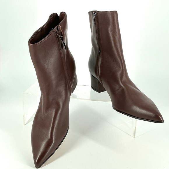Nine West Size 9.5 Brown Leather Pointed Block Heel Ankle Boots NEW Maribu $149 - Picture 11 of 16